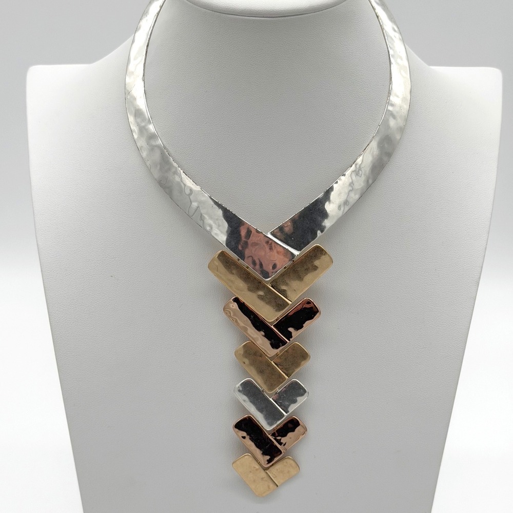 Robert Lee Morris RLM Studio SoHo Hammered‎ Mixed Metal Modernist Necklace